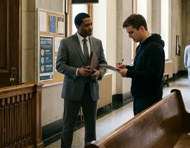 An attorney explaining bail vs. bond to a client.